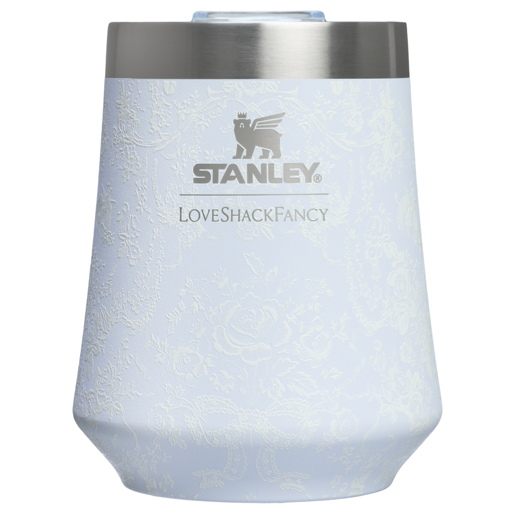 Premium Matte Stanley 1913 x LoveShackFancy Holiday Reserve Wine Tumbler D204X - Premium Insulated Egg-Shaped Wine Glass for Outdoors - Baby Bow Pink Peppermint