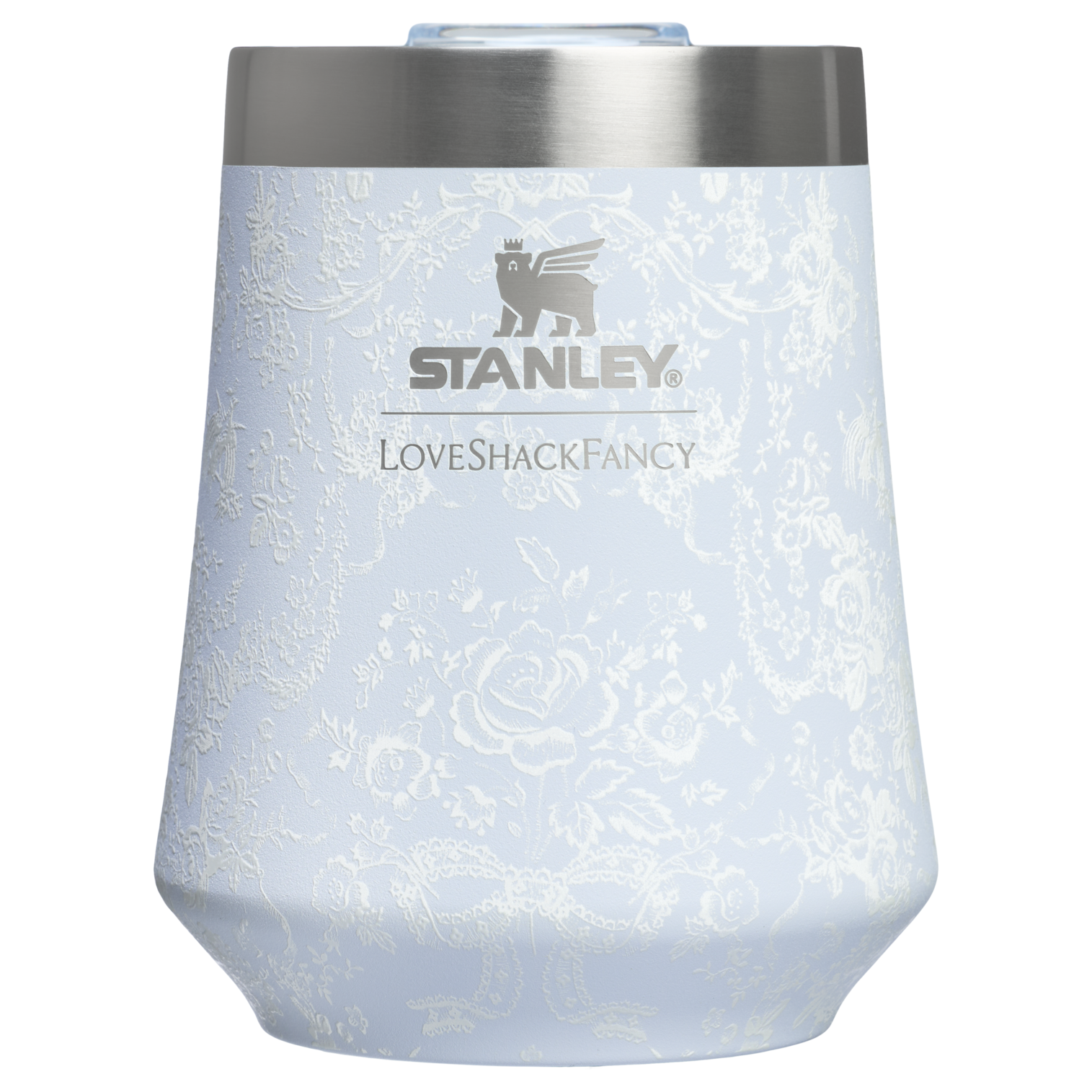 Premium Matte Stanley 1913 x LoveShackFancy Holiday Reserve Wine Tumbler D204X - Premium Insulated Egg-Shaped Wine Glass for Outdoors - Toscana Toile Alpine Blue