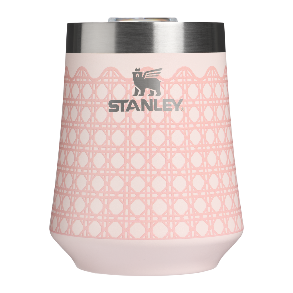 Premium Matte The Reserve Wine Tumbler D352C - Shatterproof Flavor-Preserving Cocktail Tumbler with Lid - Rose Quartz Rattan