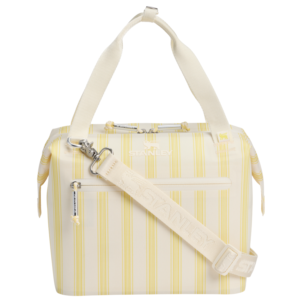 Leak-Proof Insulated The All Day Julienne Mini Cooler D349V - Heavy-Duty Ice-Retention Food & Beverage Carrier - Cream Picnic Stripe
