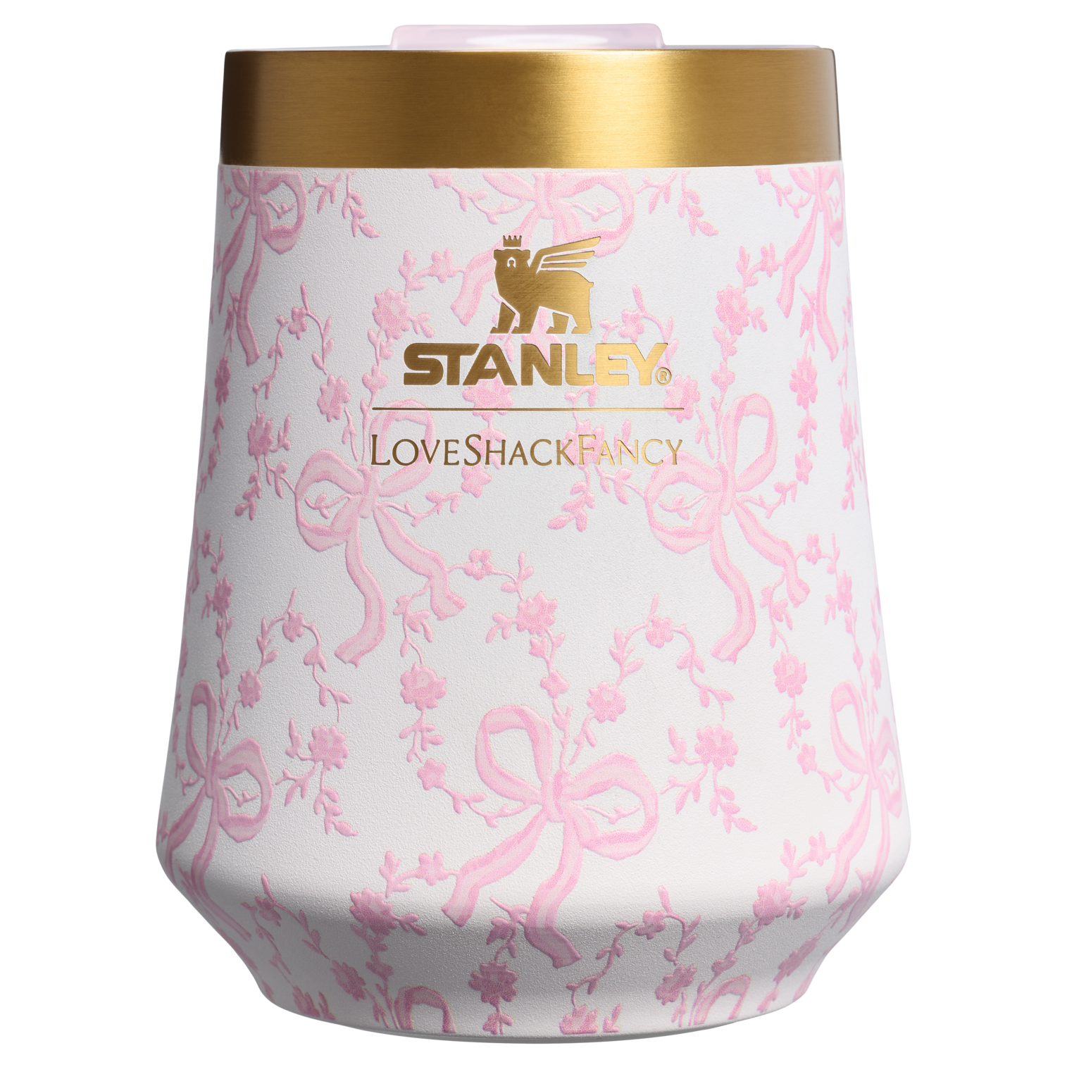 Premium Matte Stanley 1913 x LoveShackFancy Holiday Reserve Wine Tumbler D204X - Premium Insulated Egg-Shaped Wine Glass for Outdoors - Coquette Bow Chantilly
