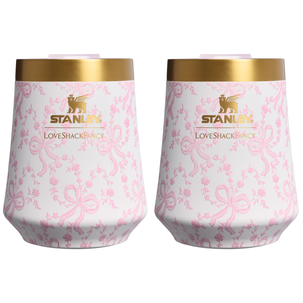 Premium Matte Stanley 1913 x LoveShackFancy Holiday The Reserve Wine Tumbler Set | 2-pack D205C - Elegant Stemless Vacuum Insulated Wine Tumbler - Coquette Bow Chantilly