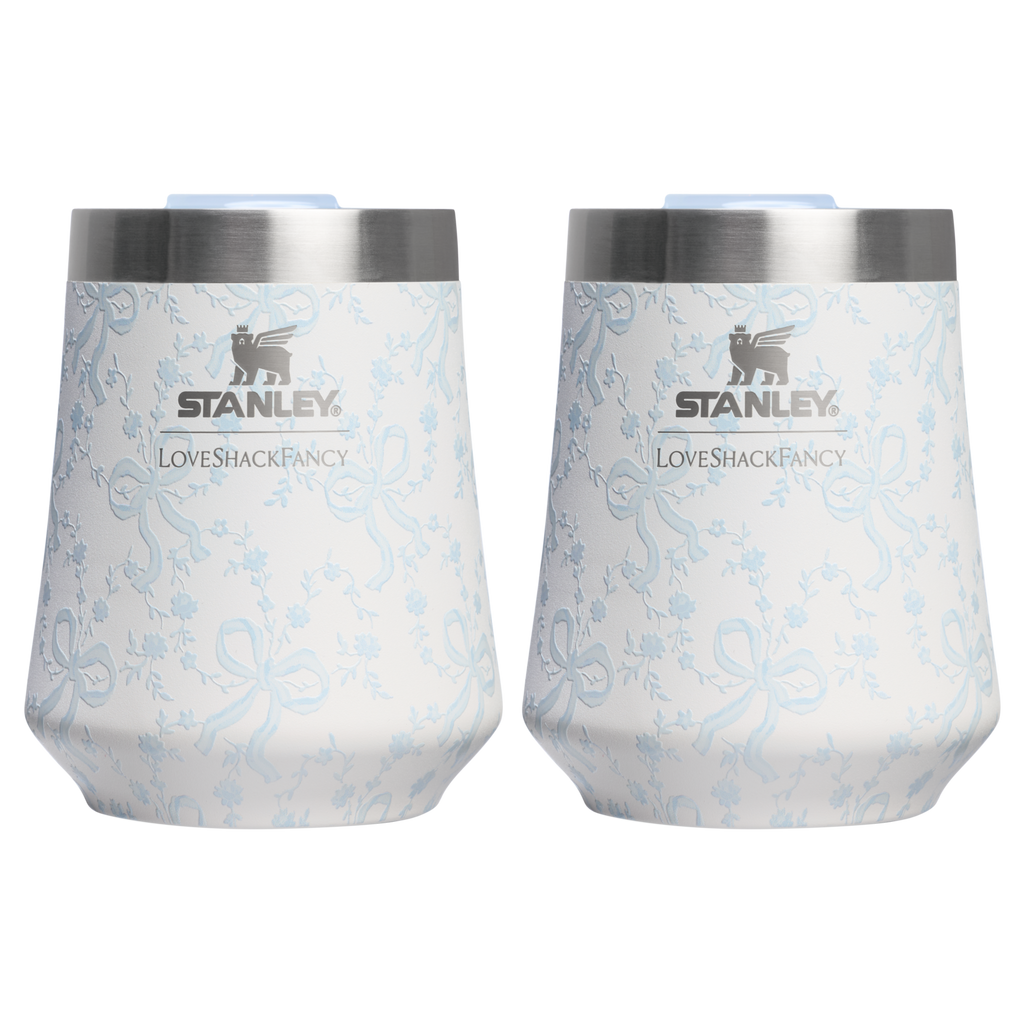 Premium Matte Stanley 1913 x LoveShackFancy Holiday The Reserve Wine Tumbler Set | 2-pack D205C - Elegant Stemless Vacuum Insulated Wine Tumbler - Coquette Bow Winter Ice