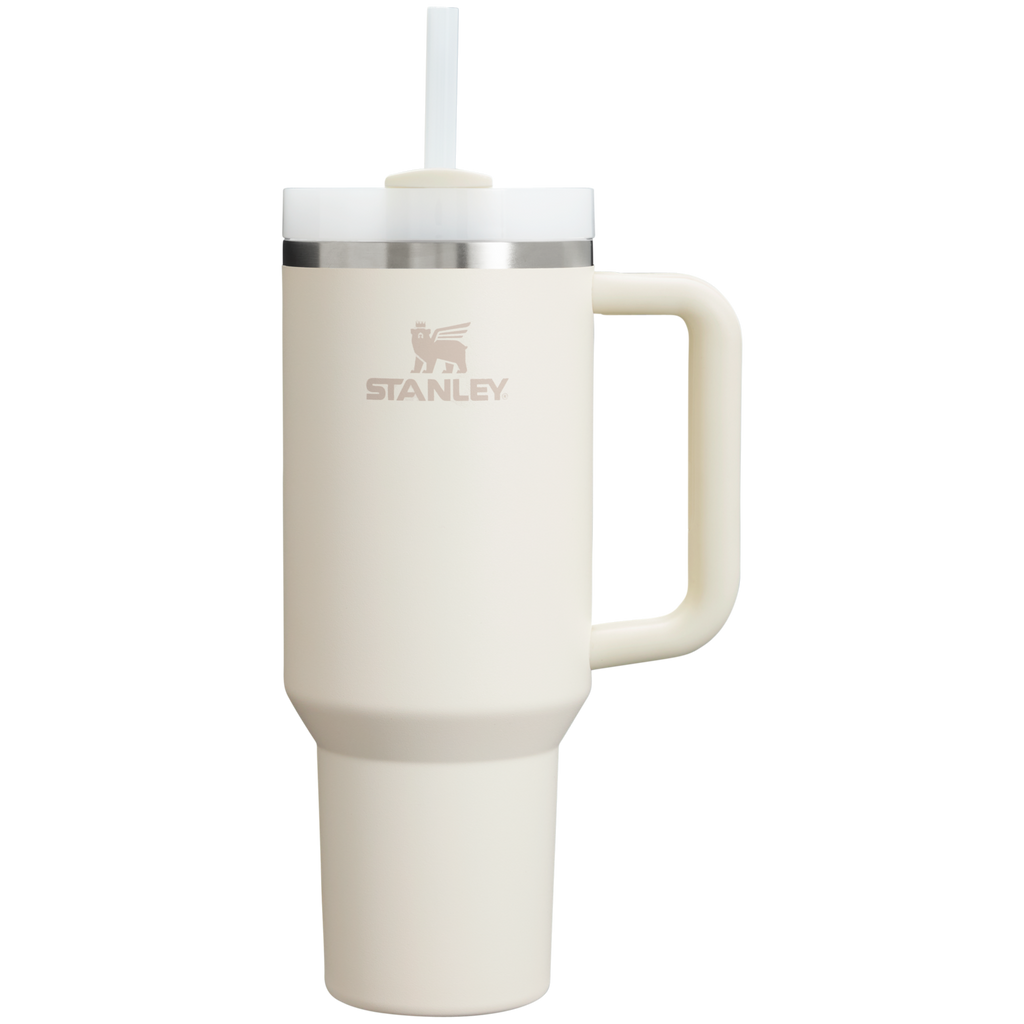 Splash-Resistant FlowState The Quencher H2.0 Flowstate Tumbler  | Stanley Create D332L - 40oz Large Capacity Car-Cup Friendly Quencher - Cream 2.0