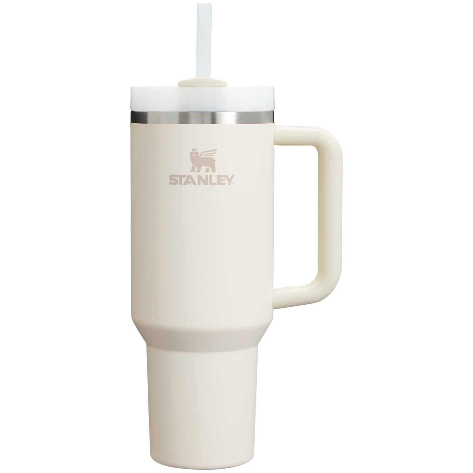 Splash-Resistant FlowState The Quencher H2.0 Flowstate Tumbler  | Stanley Create D332L - 40oz Large Capacity Car-Cup Friendly Quencher - Cream 2.0