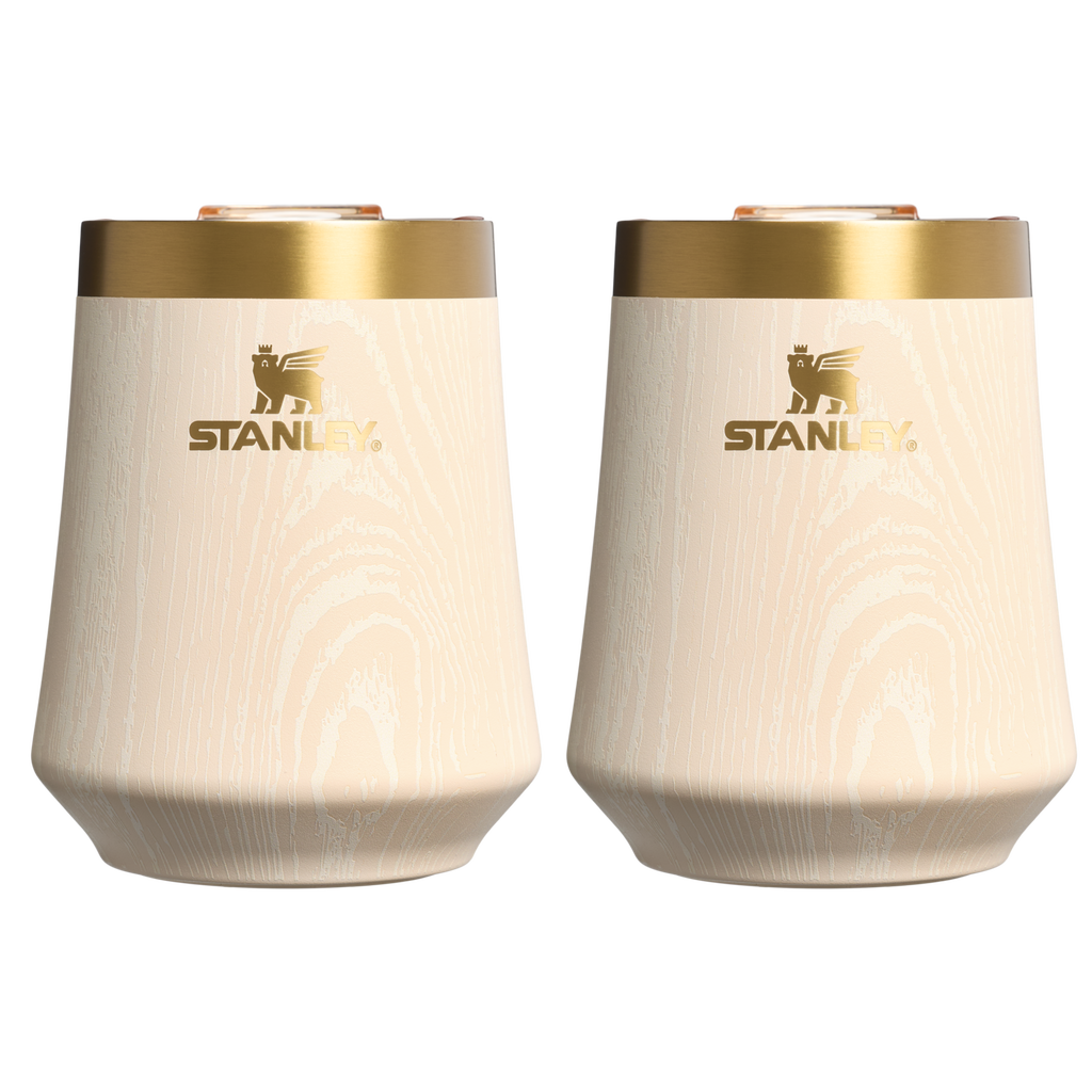 Vacuum Insulated Wine The Cheers & Cheer Reserve Wine Tumbler | 2-pack D190T - Premium Insulated Egg-Shaped Wine Glass for Outdoors - Birch Woodgrain
